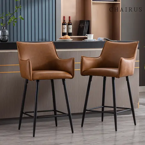 CHAIRUS 26in Waterproof Modern Counter Height Dining Chairs with Armrests (Set of 2) - PU Leather Upholstered, Foam-Padded, Antiscratch Legs, Durable Counter Stools for Kitchen, Assembly Required