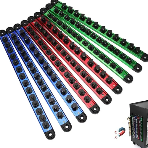 9pc Magnetic Socket Holder Organizer Set: Detachable 1/4, 3/8, 1/2 Socket Trays Socket Organizer for Tool Box Drawer Holds 120-Piece Standard Size Sockets for Automotive Garage