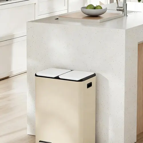 Arlopu 16 Gallon (60L) Stainless Steel Trash Can, 2x8 Gallon (2x30 L) Double Garbage Can with Soft-Close Lid, Removable Inner Buckets, Foot Pedal, Side Handle for Kitchen home office