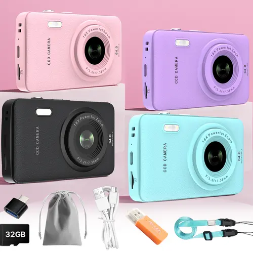 1080P Digital Camera with 32GB SD Card, 16X Optical Zoom, Portable Mini Camera, Point and Shoot Camera, Y2K Gifts