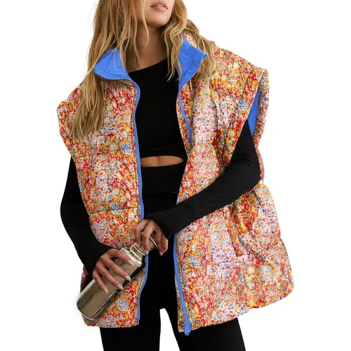 Imily Bela Womens Floral Oversized Puffer Vest Cap Sleeve Winter Warm Puffy lightweight Jackets Coat