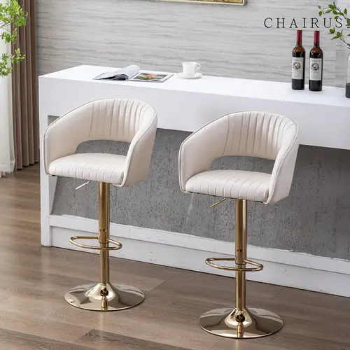 CHAIRUS Modern Swivel Faux Leather Waterproof Barstools (Set of 2) - Adjustable Upholstered Counter Chairs with Back, Gold Footrest for Home Kitchen, Pub Island, Cafe Decor,dorm essentials,home decor