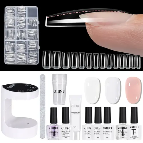 AILLSA Upgraded DIY Nail Kit 224pcs Nail Tips in 14 Sizes with Soild Nail Glue,Nail Dehyrator,4 Timers Auto Sensor UV Lamp,3 Gel Polish,Top Coat,Nail Stamp,Cuticle oil, gelx nail,Fall Nails Birthday Gift for Girl TikTokShopBackToSchool sohochic, Nail Care