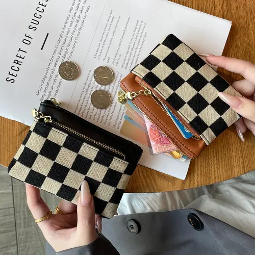 Women's Checked Pattern Zipper Wallet, Zipper Card Slots, Fashionable Plaid Pattern Card Holder, Casual Versatile Wallet for Daily Use, Credit Card Organizer, Cardholder