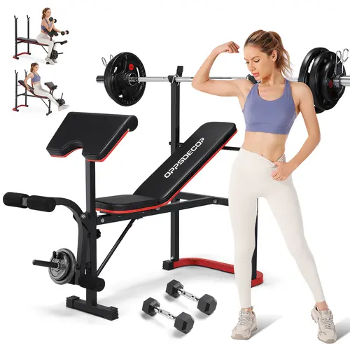 OPPSDECOR Adjustable Workout Weight Bench Set - Steel Frame, U-Shape Base, Customizable Design with Leg Developer & Preacher Curl Pad, Full Body Strength Training Bench with Squat Rack for Home Gym Stability,outdoorfun,SummerWins, Adjustable Workout Bench