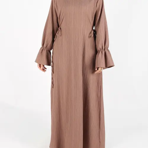 Women's Plain Tie Back Flounce Sleeve Fitted Maxi Dress, Maxi Length, Elegant Basic Minimalist Long Sleeve Round Neck Dress for Spring & Fall, Casual Dresses, Women's Clothing for Daily Wear, Moo Moo Dresses, Womenswear