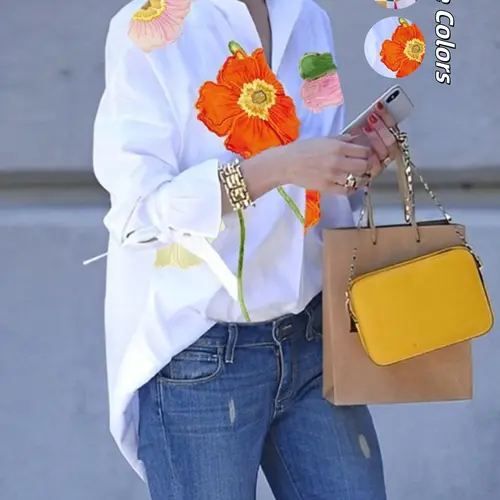 Women's Floral Print Button Front Shirt Blouse, Casual Drop Shoulder Long Sleeve Top for Fall & Winter, Women's Clothes for Daily Wear