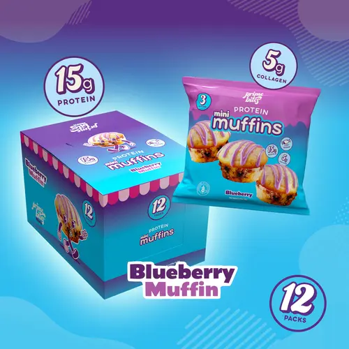 Blueberry Prime Bites Protein Mini Muffins - 15g Protein, Low Sugar, 5g Collagen