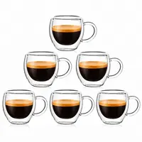 YUNCANG 2.5oz Borosilicate Espresso Coffee Cups Set of 6 with Handle - Hand-Blown Craft, Lead-Free Glass, Crystal-Clear View, Cold Brew Ready, for Espresso, Lattes, Tea, Aesthetic Kitchen Drinkware