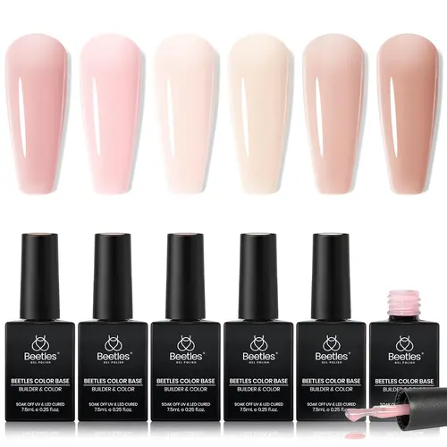 Beetles Base Color Gel Nail Polish, 6 Colors Nude Gel Polish Pink Nail Polish Peach Pink Nail Polish Neutral Sheer French Tip Base Colors Soak Off Nail Art Manicure DIY at Home Gift for Women #Summervibes