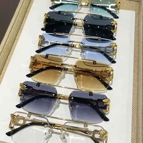 Cool Men's Metal Rimless Sunglasses, Trendy Casual Tinted Lens Frames Sunglasses for Everyday Use, Fashion Eyeglass Accessories for Outdoor Activities, Street Style Shades, Stylish Shades, Rimless Shades