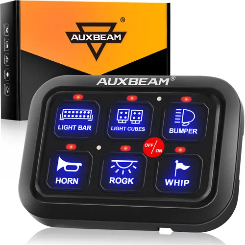 Auxbeam BC60 Aluminum 1 Set of 6 Gang On-Off Control Switch Panel Controller - 12V DC Universal Relay System, Dimmable LED Automatic Backlight, -40°C~+105°C, Driving Car Electronics Vehicle Accessories Bundle toolupgrade