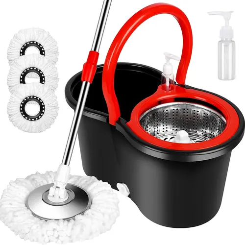 Colorful 360° Spin Mop and Bucket Set with 3 Microfiber Refills 61in Stainless Steel Adjustable Extendable Pole Plastic Bucket for General Cleaning, Gifts for Mother Microfiber Mop Heads Pads