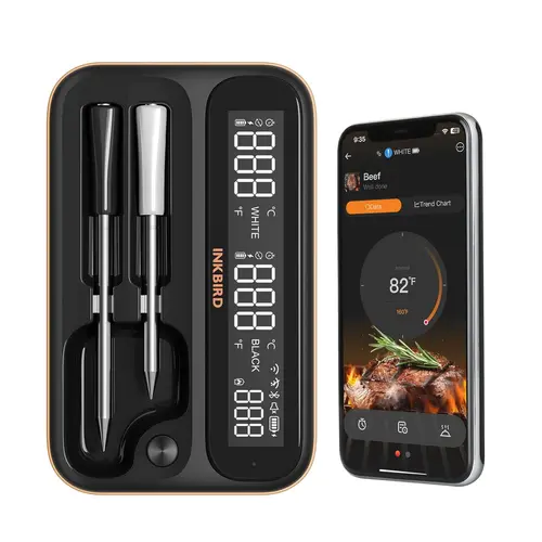 INKBIRD Dual Mode Smart Electronic Meat Thermometer - 2 Stainless Steel Probes, IP67 Waterproof Kitchen Utensil, Bluetooth-Wi-Fi App Syncing, Backlit LCD Led Display, for BBQ Grill Meat Thermometers (Restocked) sohochic, Digital Meat Thermometer, Kitchen