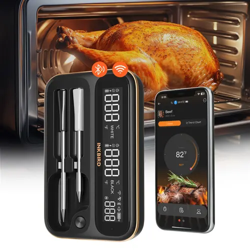 INKBIRD Precise Digital Cooking Thermometer, Bluetooth WiFi Wireless Kitchen Accessory with Magnets, Stainless Steel Backlit LCD, Ceramic Body, 1-Second Fast Reading, Cooking BBQ Alarm, Magnetic Suction, Holiday Gift, TikTokShopStockUp