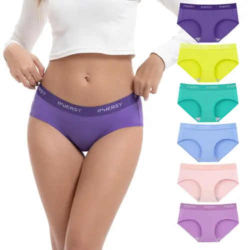 INNERSY Panties for Women, 6 Pack Soft Cotton Hipster Mid-Rise with a Wide Stretchy Waistband for Full Coverage All-Day Comfort, Skirts, Spandex Bag Girls, Underpants, Breathable Leg Check