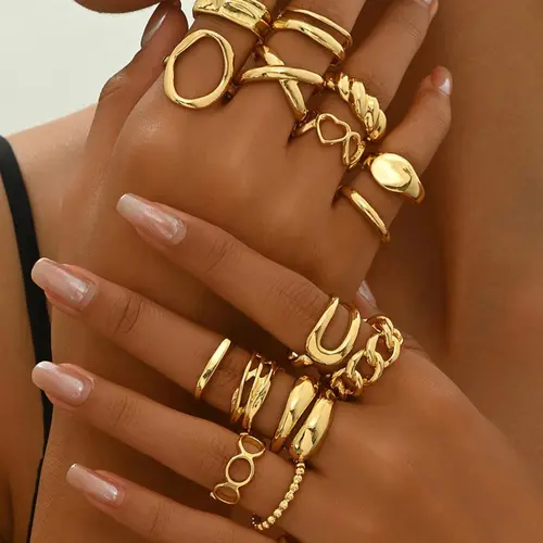 Women's Elegant Hollow Out & Heart Design Ring Set , Exquisite Trendy Rings, Beautiful Rings, Dainty Stacking Rings, Stackable Rings Set, Fashionable Jewelry for Women As Gift