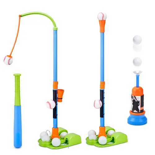 JoyCat Unisex 3-in-1 Backyard Sports Baseball Training Set for Kids 4-12 Yrs - Adjustable Height Stand, Hanging Tee, Impact-Resist. Launcher, Soft Ball Design, Self-Stick Cover, Safe Use Kids Toys with 3 Unique Modes