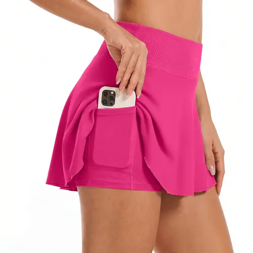 OYV Women's 1 Piece High Waist Built-in Shorts Flowy Basic Versatile Stretchy Flared Casual Mini Skirt with Pockets Bottom