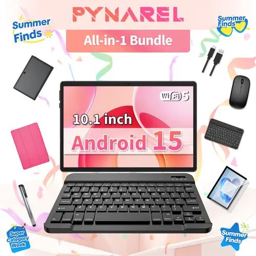 【TikTokShopBackToSchool】PYNAREL Smart Foldable 2-in-1 Portable Interactive Tablet - 10.1-in Android 15 Back to School Work Device, with Keyboard Tablets, Bluetooth Mouse, Stylus Pen, Protective Case, USB Accessories, Screen Protector, Springtok Sale, Tech