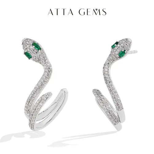 Women's Funky Snake-Shape Lab-Created Moissanite Stud Earrings - Synthetic Diamond Shining Accessory for Party Wear, E034 Model, Jewelry E034, Adult Jewelry Accessory