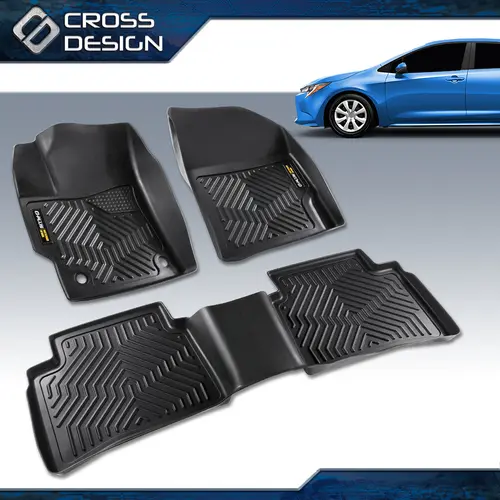 CROSSDESIGN TPE All-Season Car Floor Mats & Trunk Mat - Custom Upgrade for 09-24 Toyota Corolla, Car Accessories Interior, Set Includes 3PCS, Anti-Slip, Dirt Resistant, Built to Resist Curling and Cracking, Buckle Secure