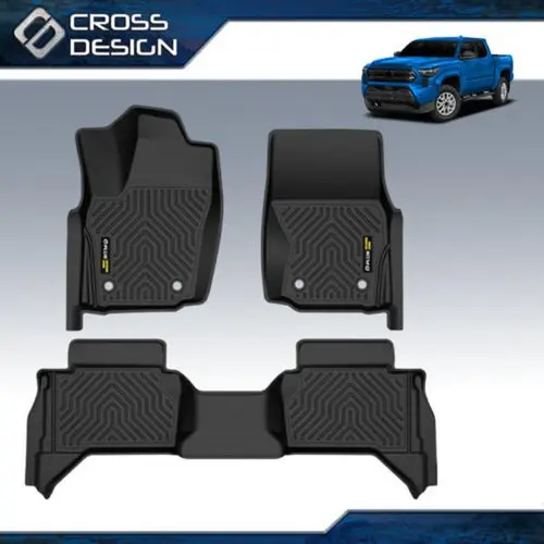 CROSSDESIGN TPE Floor Mats - 3pcs Black Slip-Proof, High Quality Durable, Precise Fitment for 2005-2025 Toyota Tacoma Double Cab 4 Full Size Door Automatic, Easy to Clean Car Interior Accessory