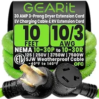 GEARit 3 Prong Dryer Cord, 10 Ft Dryer Extension Cord, NEMA 10-30P to 10-30R, 30 Amp 220V 240V Heavy Duty, 10/3 AWG STW Copper Cable, 3 Prong Dryer Extension Cord for Older Outlets