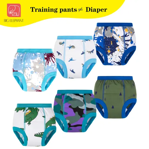 Big Elephant Toddler Potty Training Underwear - 6-Pack Reusable 100% Cotton Pants for Boys/Girls (12M-4T), Cozy Fun Designs, Leak to Learn