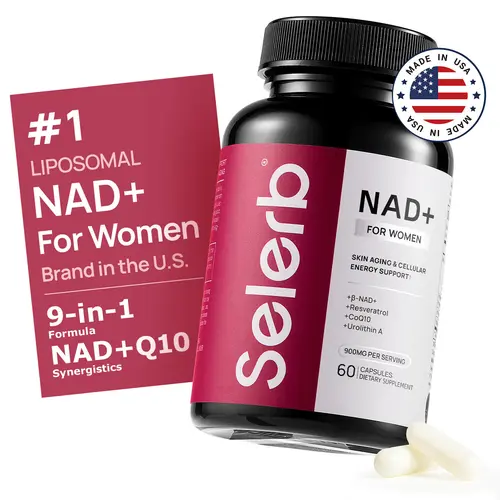 Selerb NAD+ Complex Dietary Anti Aging Supplement for Women - NMN Alternative with NAD+, Trans-Resveratrol, CoQ10, D-Ribose - Capsule Vitamins Supplements for Cellular Vitality, Energy, Radiant Skin - 60 Capsules