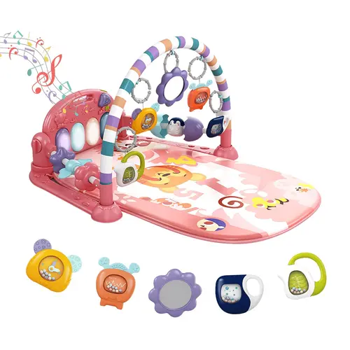 dearlomum Baby Play Mat Blue Giraffe Design with 5 Sensory Toys Music Lights for Newborns 0-36 Months Multifunctional Rubber Playmat Playpen Gift for Boys & Girls summervibes