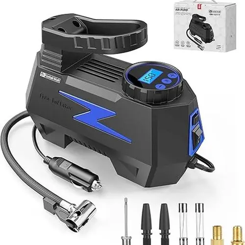 Portable 12V DC Tire Inflator Air Compressor Tool - Multifunctional Compact Design, 150PSI Digital Pressure Gauge, LED Night Readout, for Vehicle Tires, Motorcycles, Balls