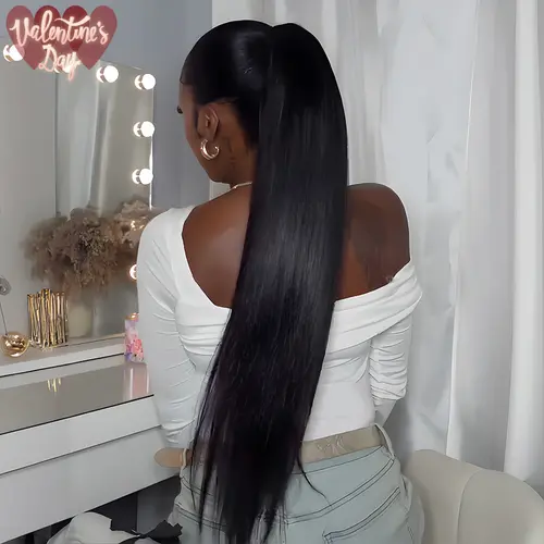 Frodio 100% Human Hair Natural Black Straight Ponytail Hairstyle Extension Ponypop Ponytail Wrap Around Ponytail - Destiny TikTokShopBlackFriday #summervibes#SohoChic