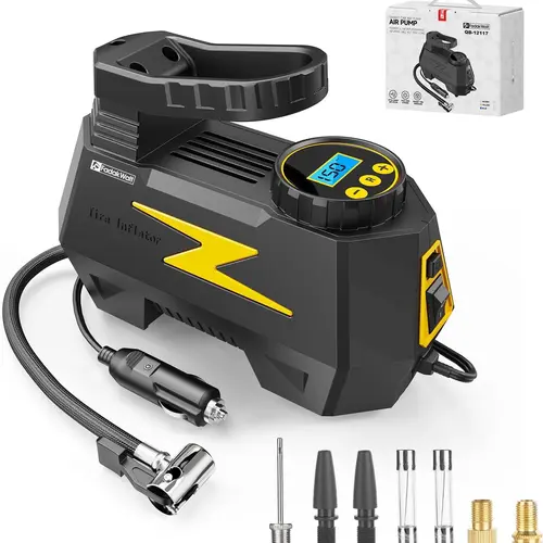 12V Portable Tire Inflator Pump - Tire Inflation Tool, 150 PSI Max, 36 PSI, 10-ft Power Cord, Digital Gauge, LED Light, Auto Stop, Needle Valve, Emergency Vehicle Inflator for Cars, Bikes