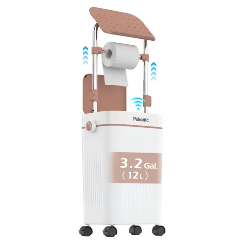 Pukomc 3.2gal Smart Bin (3.2gal Less Trips), HDPE Cylindrical Auto-Lid Trash Can with Auto-Opening Feature Waste & Recycling, Knee-Palm Induction, Waterproof Easy-Clean Surface, Quiet Close, 360° Rolling Wheels, Ideal for Home Bathrooms, Office