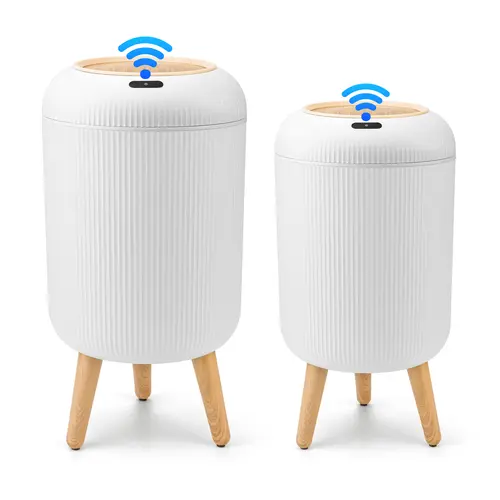 Pukomc Smart Induction Waterproof Trash Bin - Flip-Top Design, , Ideal for Bathroom, Kitchen, Bedroom, Office, Cute Style White Home Goods summerwins,dorm essentials,home essentials