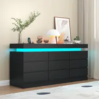 Gyfimoie 9 Drawer Dresser with Power Outlet, Dresser with LED Light, Modern Chest of Drawers for Closet, Double Wide Drawer Organizer Cabinet