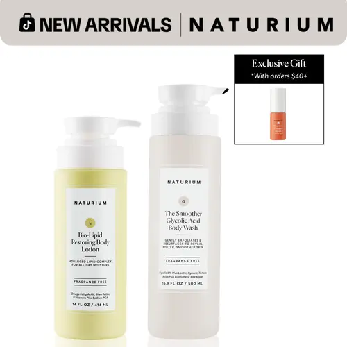 Naturium The Smoothing Body Bundle - Smoother Glycolic Acid Body Wash and Bio-Lipid Restoring Body Lotion