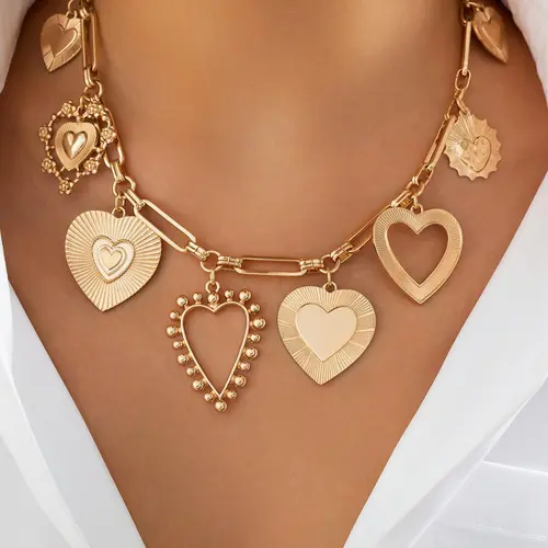 Party Style Heart Design Pendant Necklace, Fashion Jewelry for Party, Daily Clothing Decor, Trendy All-match & Exquisite Jewelry for Birthday Gift