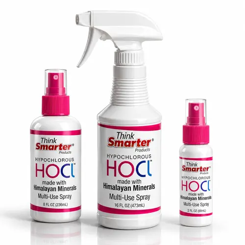 Think Smarter Products HOCl spray 3-pack | 2oz, 8oz & 16oz hypochlorous spray with Himalayan minerals | multi-use all-purpose fragrance-free spray