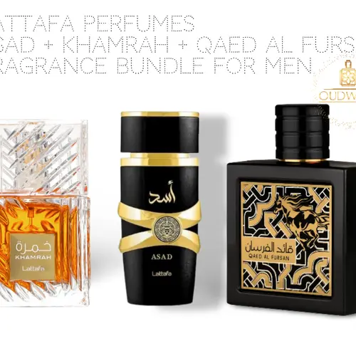 Lattafa Asad + Khamrah EDP 100ml (3.4 Oz) & Qaed Al Fursan EDP 90ml (3.04 Oz) - Long Lasting Fresh Woody Men's Fragrance Multi-Pack, Luxury Set Gift Bundle