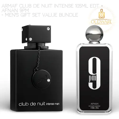 Armaf Club De Nuit Intense For Men EDT 105ml (3.6 Oz) + Afnan 9PM EDP 100ml (3.4 Oz) - For Men - Fragrance Value Bundle - Luxury Fragrance Gift Set For Men, Edp Perfume Spray, Vanilla Patchouli Fragrance