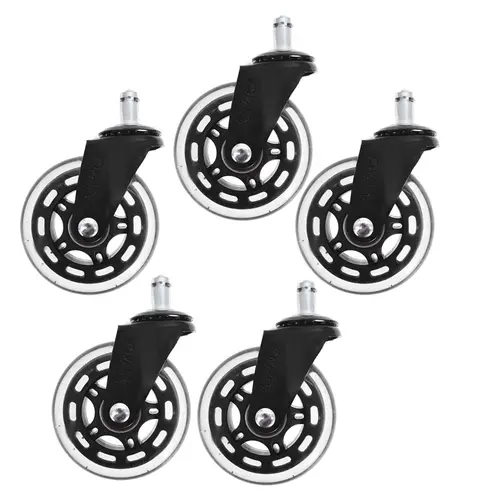 Heavy Duty 5-Pack 3" Black Polyurethane Universal Replacement Rubber Swivel Caster Wheels - Wheel-Mounted Furniture Hardware Accessory for Office Chairs, All Floors
