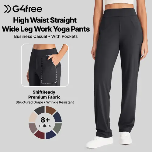 G4Free Women's High-Rise Straight-Leg Pants - Basic Office Work Clothes, Business Casual Trousers with Pockets, 28" Minimalist Comfortable Womenswear Bottoms,#sohochic