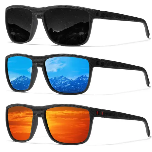 Ninesun Men's Polarized Sunglasses (3 Pairs, SY-755) - Vintage Rectangular, HD UV400 Protection, Adjustable, Metal Spring Hinge, Built for Cycling & Golf, Vintage Box Gift, Men's Sunglasses, Fishing