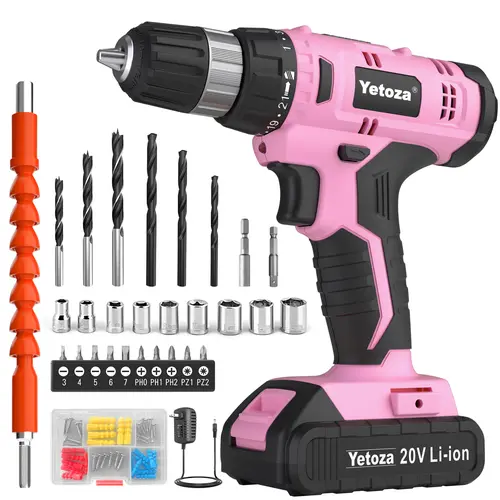 Yetoza 20V Max Cordless High Torque Drill Full Kit, 30N.m Power Drill with 20V Max Battery & Charger, 21+1 Settings, 3/8" Secure Chuck, LED Lights, Magnetic Bit Hold, Steel Alloy Bits Kit for Home Crafting & Workshop Use, Tools And Gadgets, Gadgets
