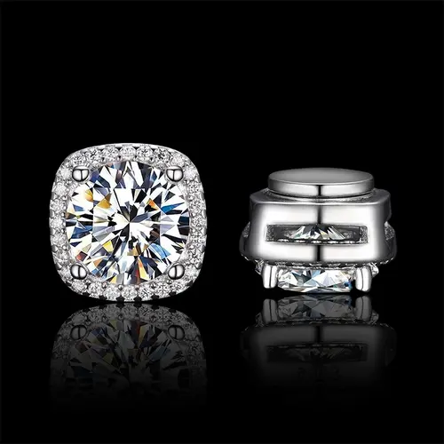 HELLOICE Non Pierced Moissanite Square Halo Stud Earrings Synthetic Moissanite Fashion Jewelry Gift for Women and Men