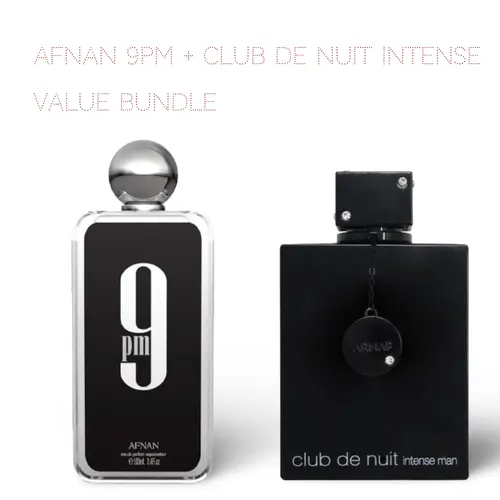 Armaf Club De Nuit Intense + Afnan 9PM 100ml (3.4 Fl oz) Long Lasting Perfume - Value Bundle - Fragrance Gift Bundle, Gourmand Fragrance, Aromatic Citrusy Fragrance