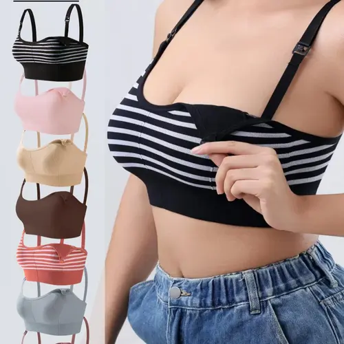 3pcs/5pcs/7pcs Striped Seamless Double Layer Soft Support Nursing Bra, Adjustable Straps, Comfortable Pregnancy Breastfeeding Top, Maternity Bra, Pregnancy Underwear, Pregnant Nursing Bras