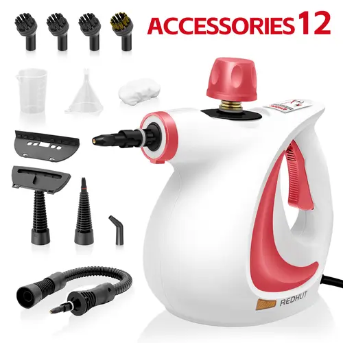 New Redhut Corded Handheld Pressurized Natural Steam Cleaner - Lightweight Ergonomic Multi-Surface Home Kitchen Appliance with 12 Attachments, Steam Mop Floor Tool
